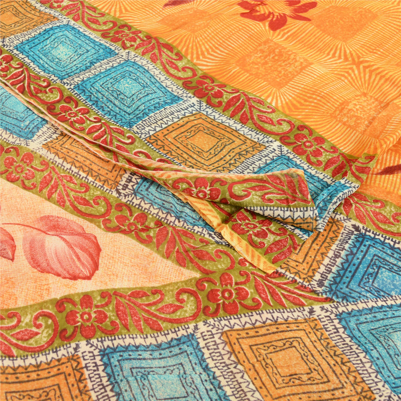 Sanskriti Vintage Orange 100% Pure Georgette Sarees Print Sari 5+YD Craft Fabric