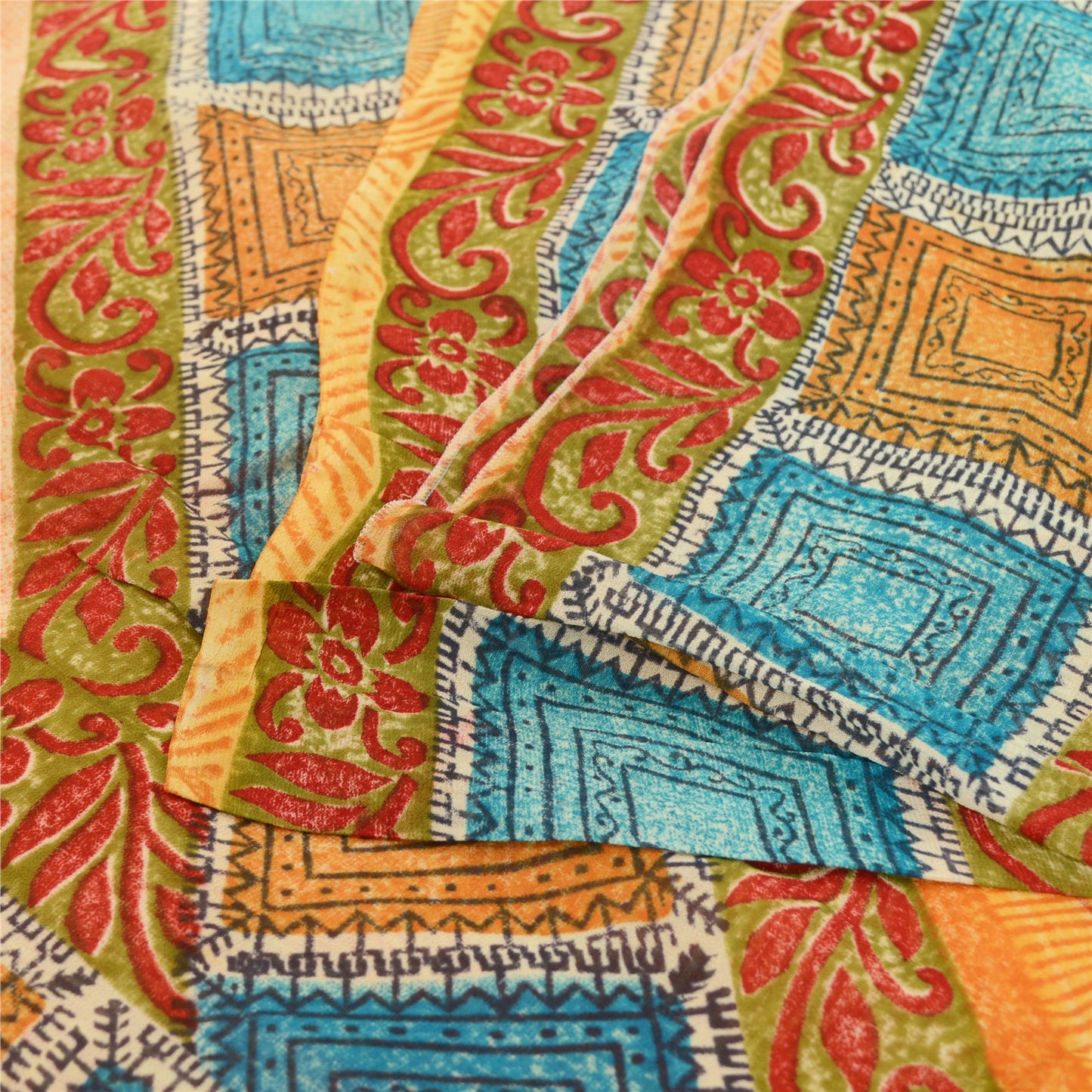 Sanskriti Vintage Orange 100% Pure Georgette Sarees Print Sari 5+YD Craft Fabric