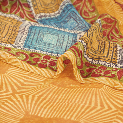 Sanskriti Vintage Orange 100% Pure Georgette Sarees Print Sari 5+YD Craft Fabric