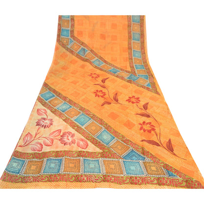 Sanskriti Vintage Orange 100% Pure Georgette Sarees Print Sari 5+YD Craft Fabric
