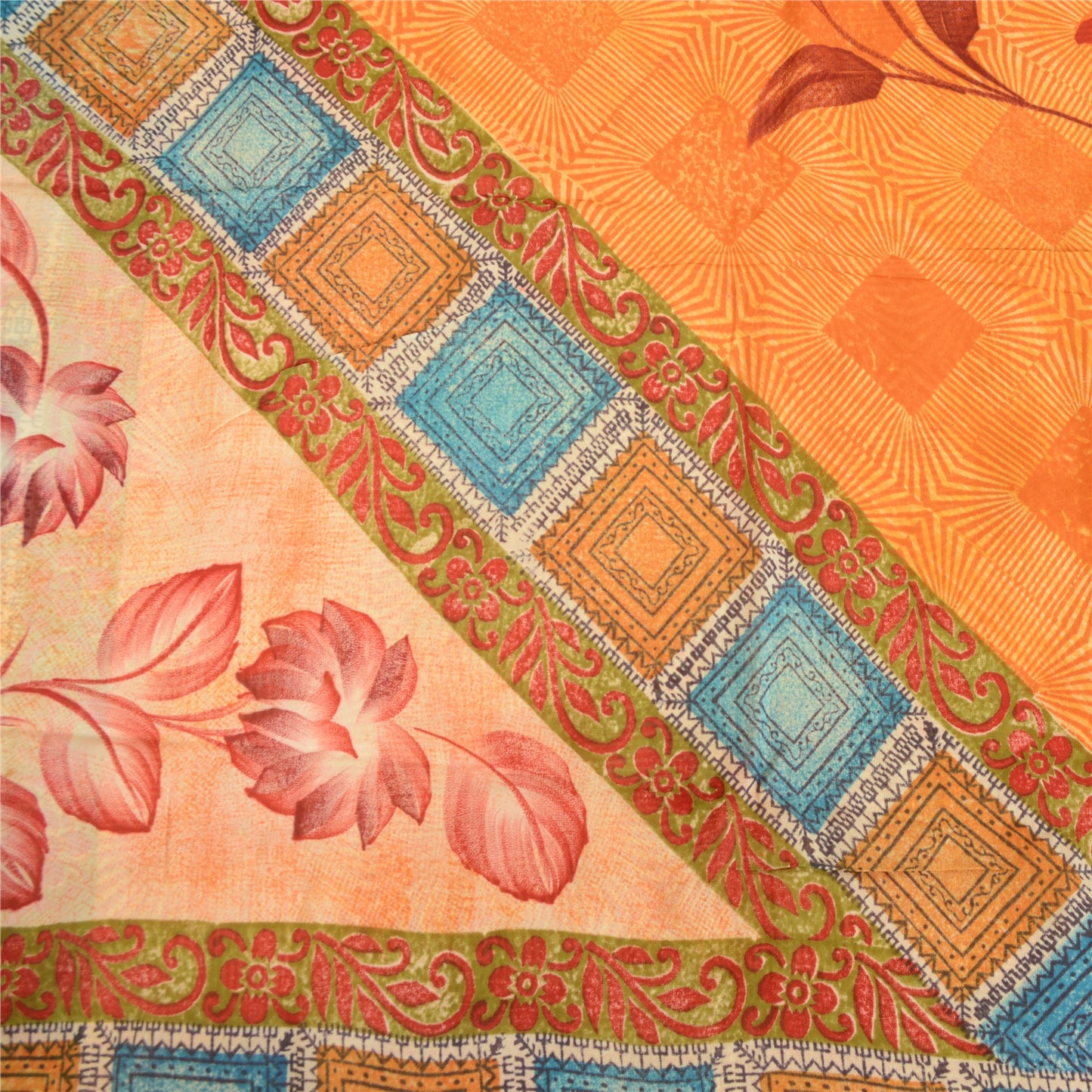 Sanskriti Vintage Orange 100% Pure Georgette Sarees Print Sari 5+YD Craft Fabric