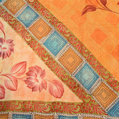 Sanskriti Vintage Orange 100% Pure Georgette Sarees Print Sari 5+YD Craft Fabric