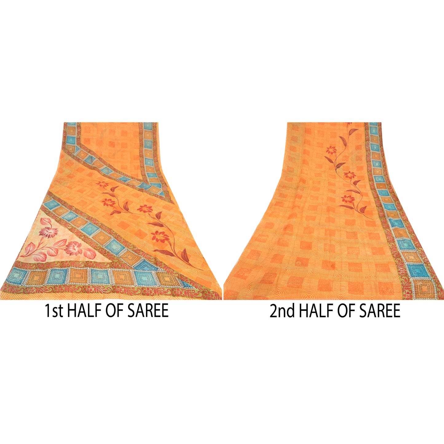 Sanskriti Vintage Orange 100% Pure Georgette Sarees Print Sari 5+YD Craft Fabric