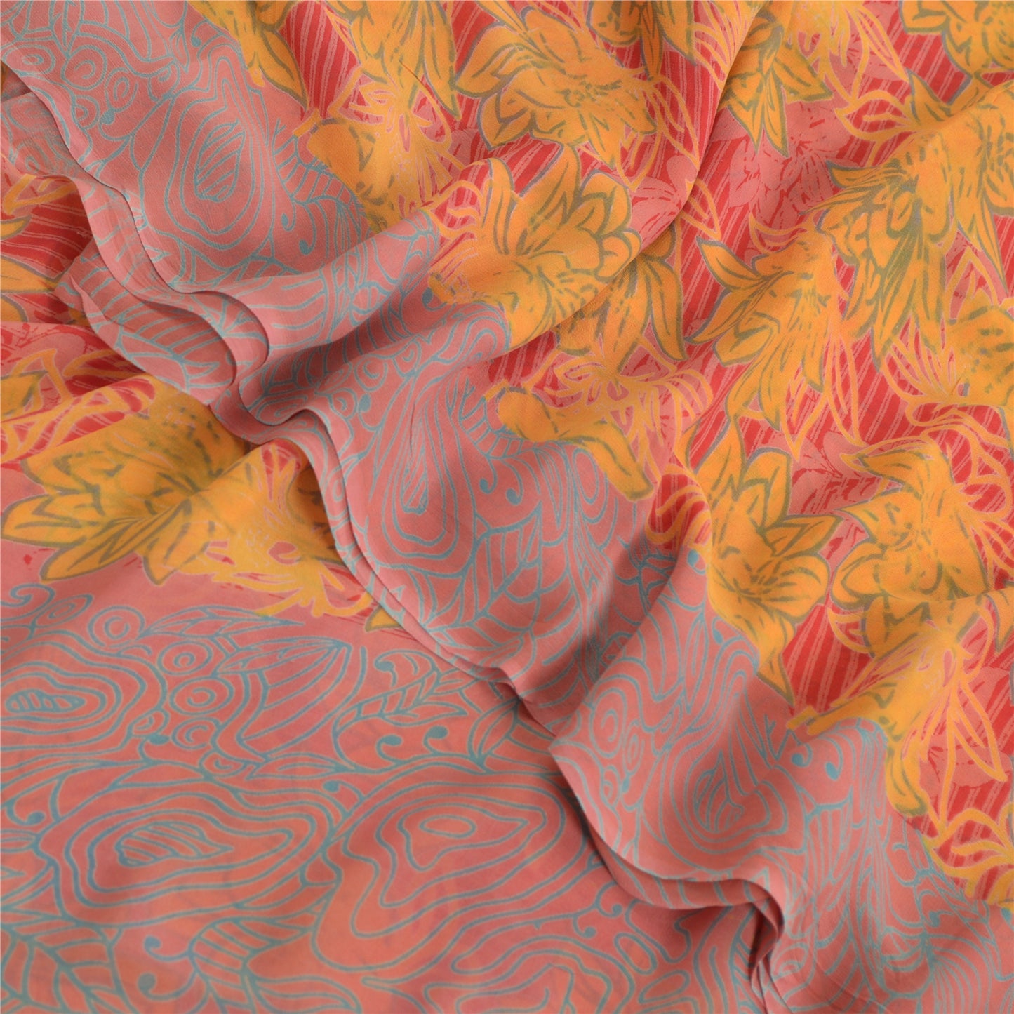 Sanskriti Vintage Red Pure Georgette Silk Sarees Printed Craft Fabric Sari