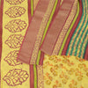 Sanskriti Vintage Yellow Sarees Block Printed Blend Georgette Sari Craft Fabric
