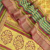 Sanskriti Vintage Yellow Sarees Block Printed Blend Georgette Sari Craft Fabric