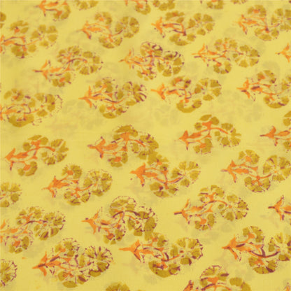 Sanskriti Vintage Yellow Sarees Block Printed Blend Georgette Sari Craft Fabric
