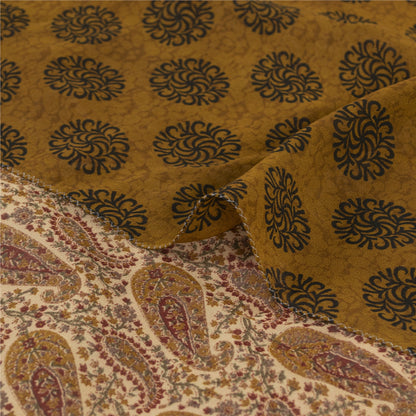 Sanskriti Vintage Cream & Green Sarees Pure Georgette Print Sari Craft Fabric