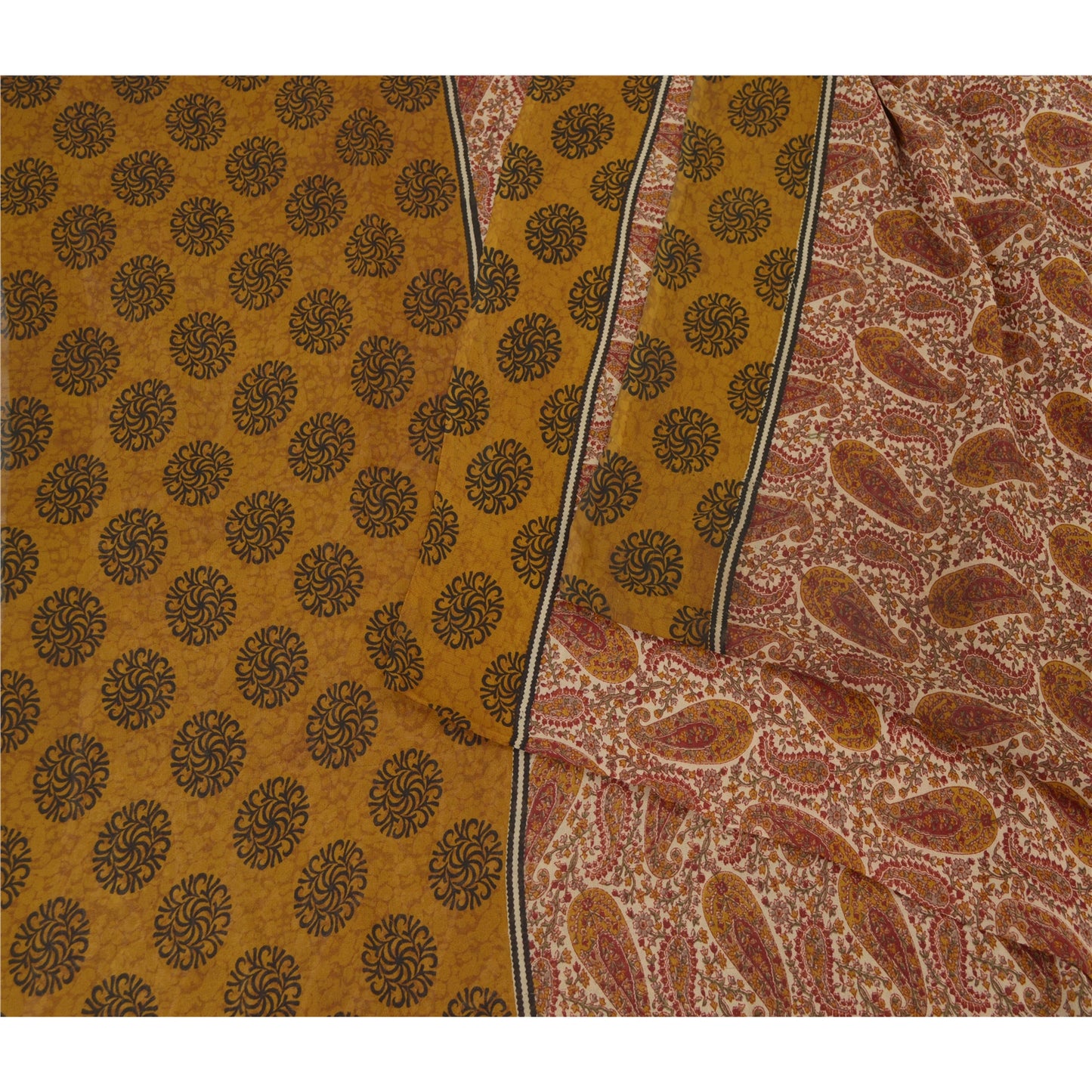 Sanskriti Vintage Cream & Green Sarees Pure Georgette Print Sari Craft Fabric