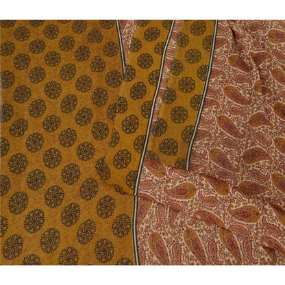 Sanskriti Vintage Cream & Green Sarees Pure Georgette Print Sari Craft Fabric