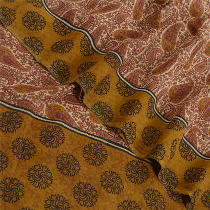 Sanskriti Vintage Cream & Green Sarees Pure Georgette Print Sari Craft Fabric