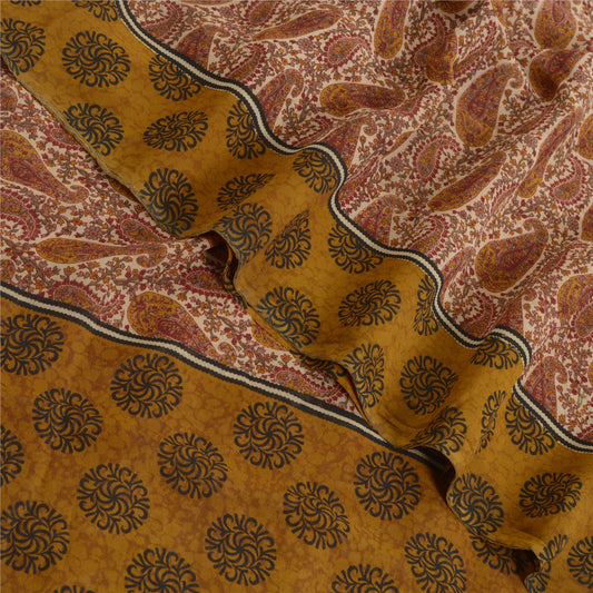 Sanskriti Vintage Cream & Green Sarees Pure Georgette Print Sari Craft Fabric