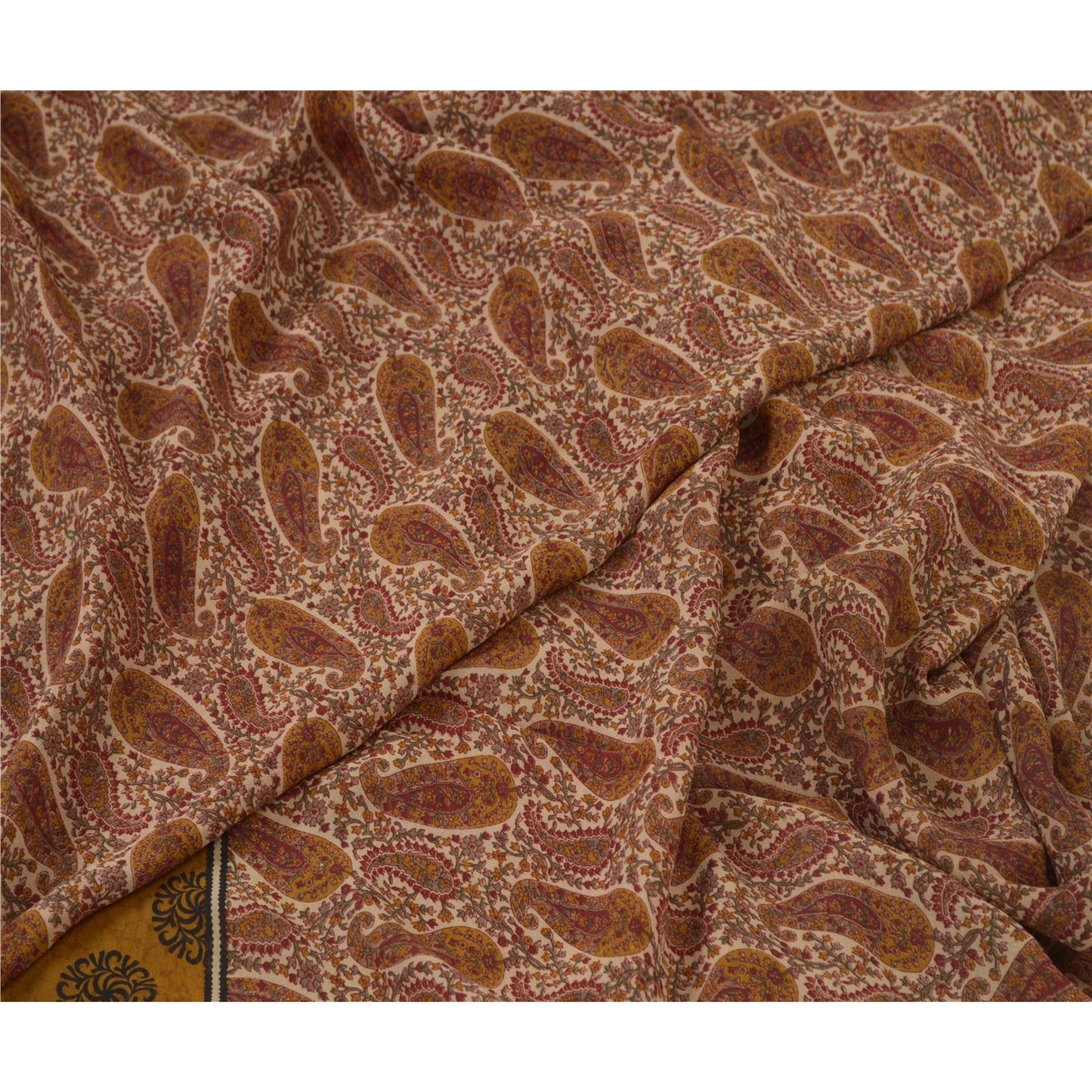 Sanskriti Vintage Cream & Green Sarees Pure Georgette Print Sari Craft Fabric