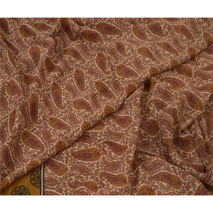 Sanskriti Vintage Cream & Green Sarees Pure Georgette Print Sari Craft Fabric