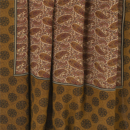 Sanskriti Vintage Cream & Green Sarees Pure Georgette Print Sari Craft Fabric