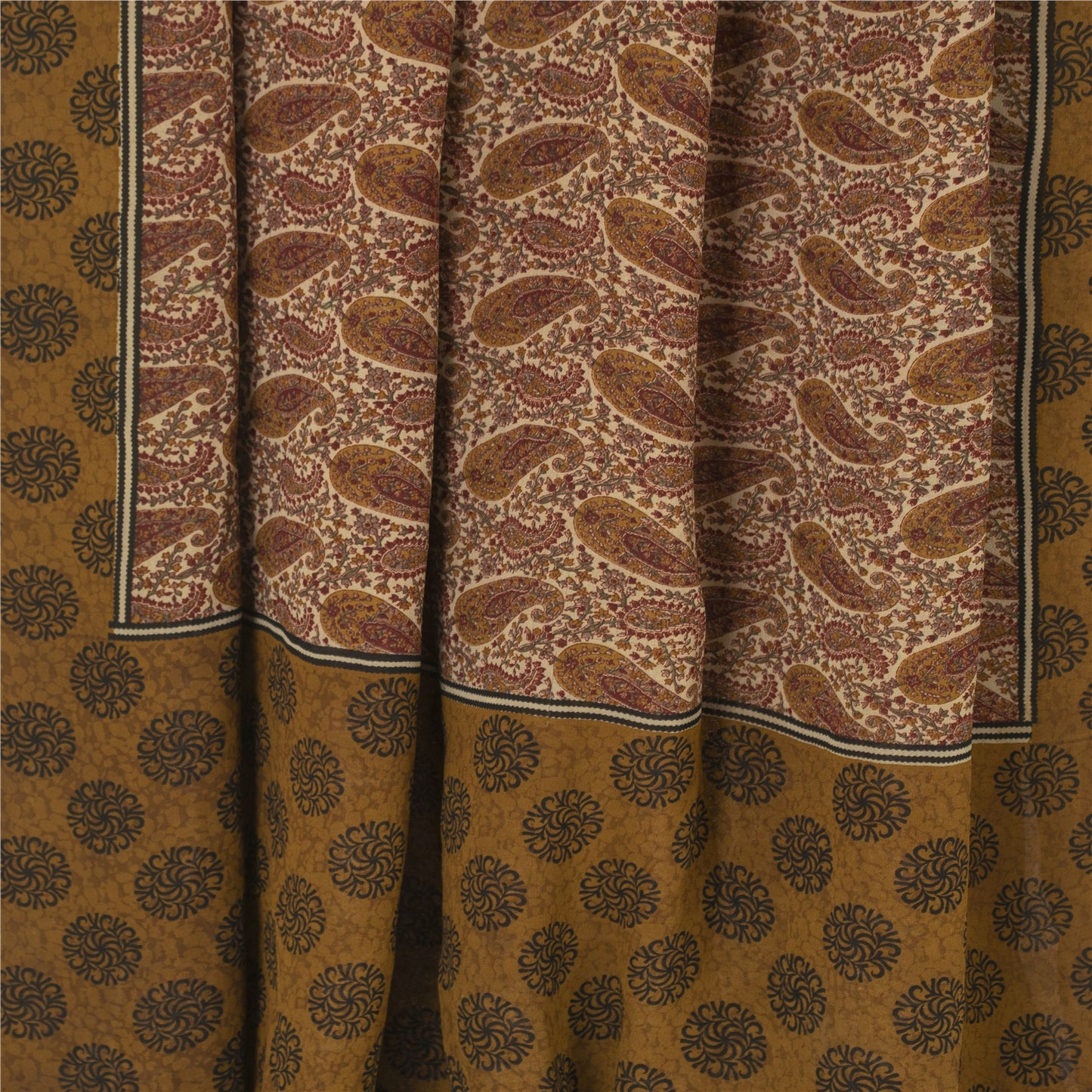 Sanskriti Vintage Cream & Green Sarees Pure Georgette Print Sari Craft Fabric