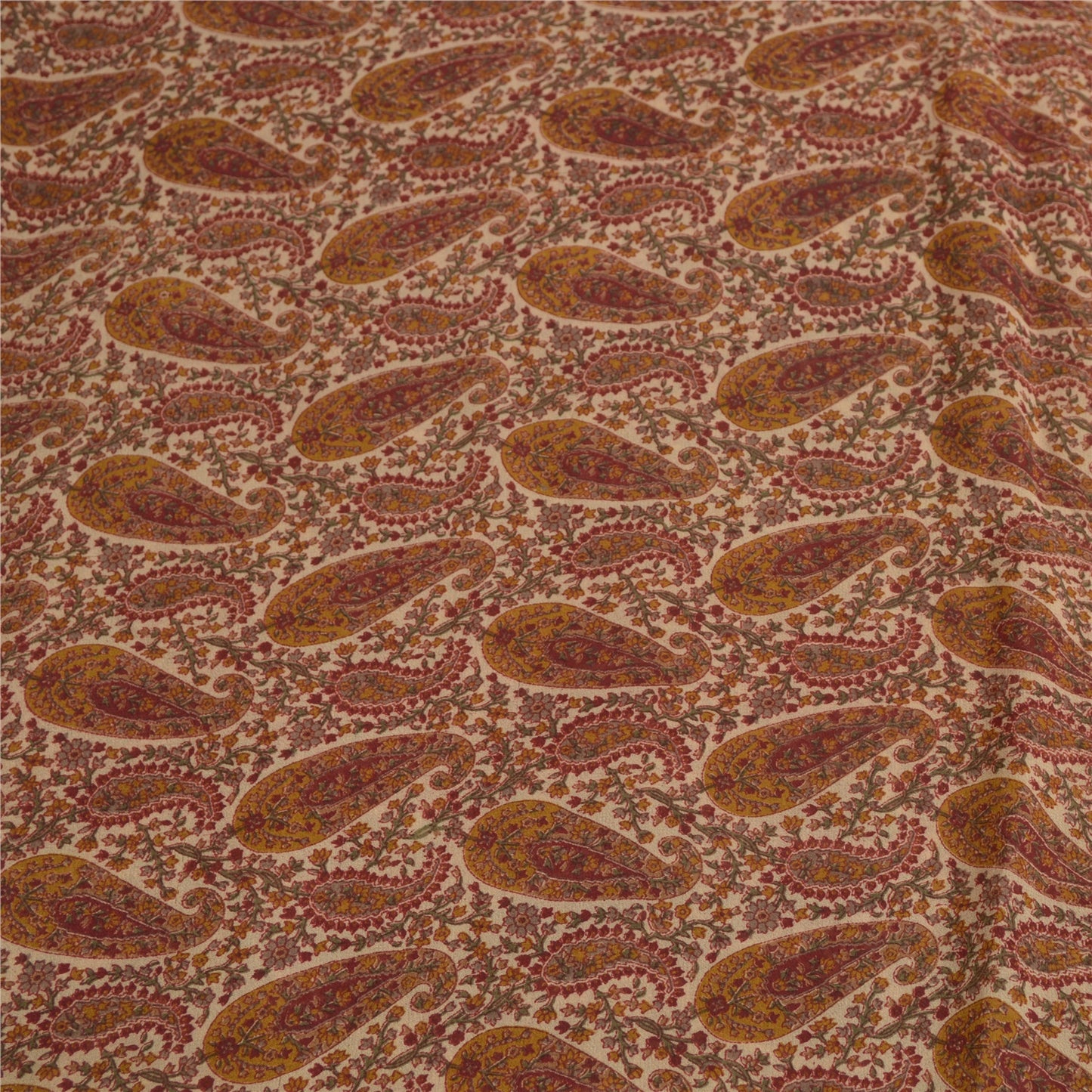 Sanskriti Vintage Cream & Green Sarees Pure Georgette Print Sari Craft Fabric