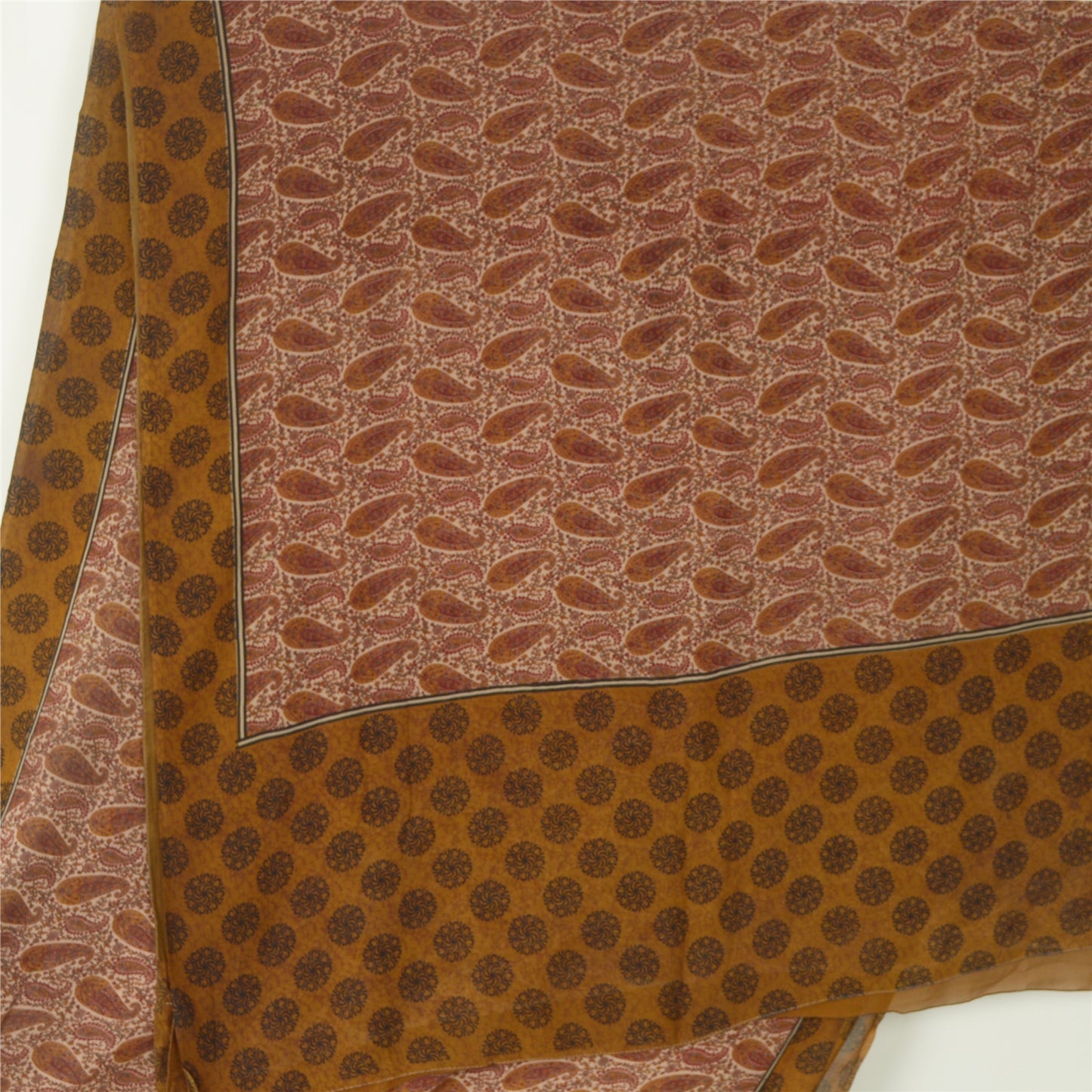 Sanskriti Vintage Cream & Green Sarees Pure Georgette Print Sari Craft Fabric