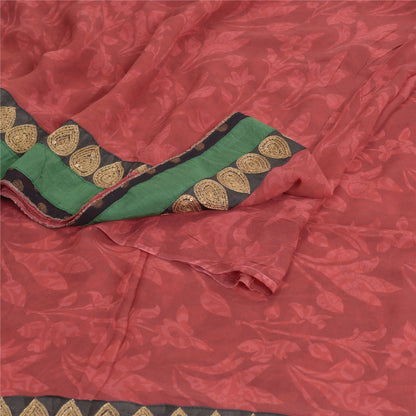 Sanskriti Vintage Red Indian Sarees Print Lace Work Pure Georgette Sari Fabric