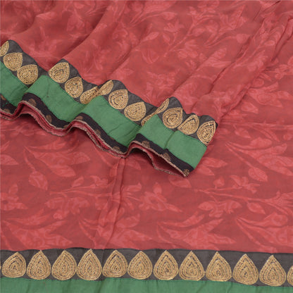 Sanskriti Vintage Red Indian Sarees Print Lace Work Pure Georgette Sari Fabric