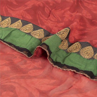 Sanskriti Vintage Red Indian Sarees Print Lace Work Pure Georgette Sari Fabric