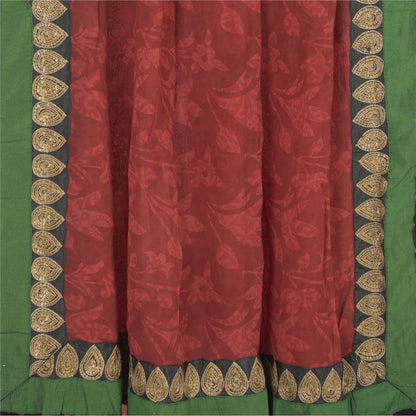 Sanskriti Vintage Red Indian Sarees Print Lace Work Pure Georgette Sari Fabric
