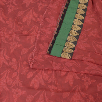 Sanskriti Vintage Red Indian Sarees Print Lace Work Pure Georgette Sari Fabric