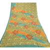 Sanskriti Vintage Green Sarees Pure Georgette Silk Printed Sari 5yd Craft Fabric