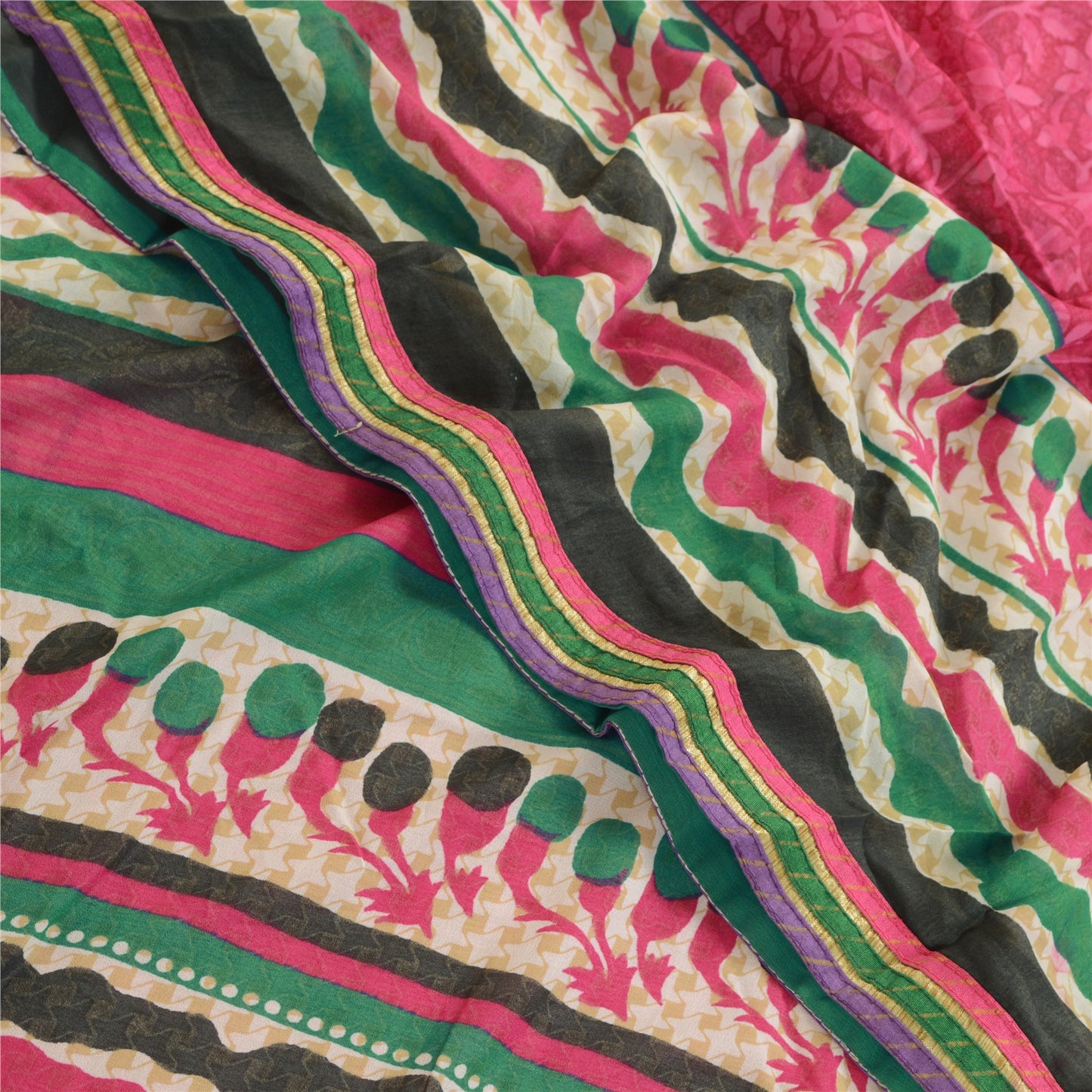 Sanskriti Vintage Pink Sarees Ari Embroidered Print Georgette Sari Craft Fabric