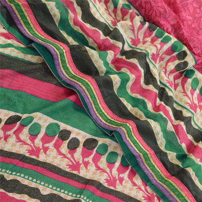Sanskriti Vintage Pink Sarees Ari Embroidered Print Georgette Sari Craft Fabric
