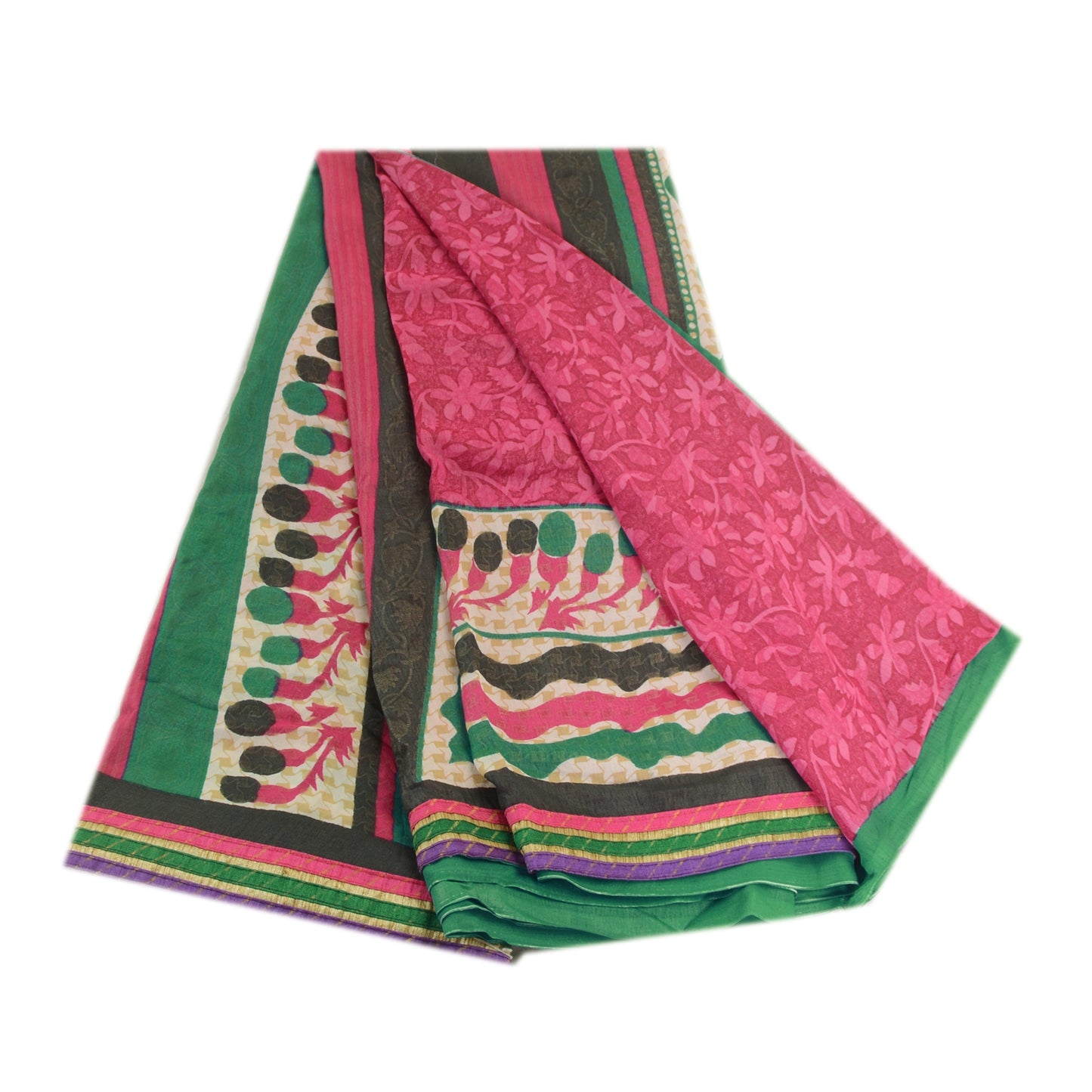Sanskriti Vintage Pink Sarees Ari Embroidered Print Georgette Sari Craft Fabric