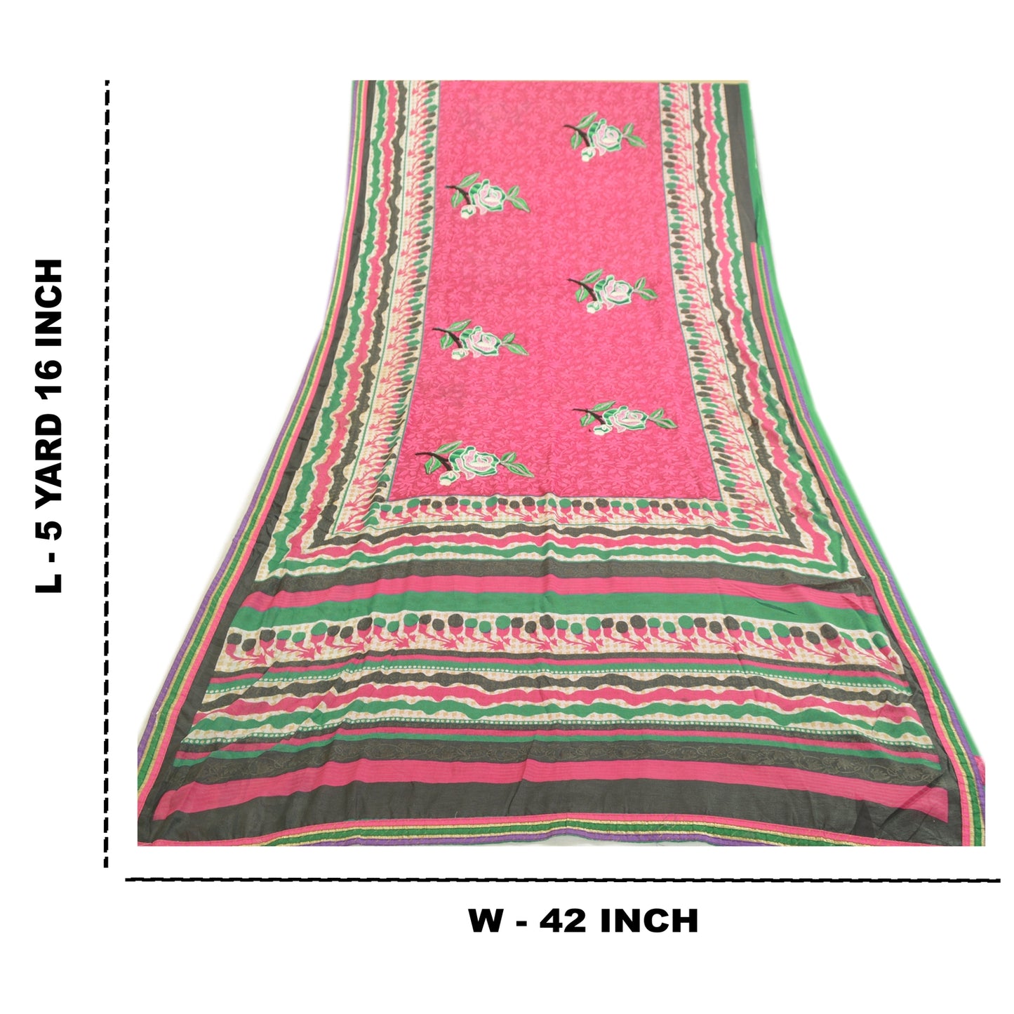 Sanskriti Vintage Pink Sarees Ari Embroidered Print Georgette Sari Craft Fabric