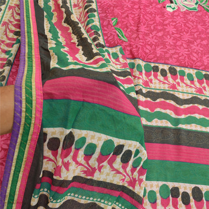 Sanskriti Vintage Pink Sarees Ari Embroidered Print Georgette Sari Craft Fabric