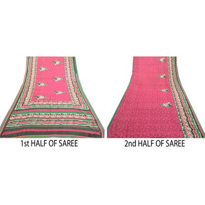Sanskriti Vintage Pink Sarees Ari Embroidered Print Georgette Sari Craft Fabric