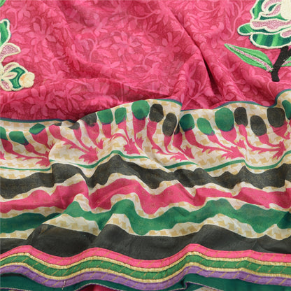 Sanskriti Vintage Pink Sarees Ari Embroidered Print Georgette Sari Craft Fabric