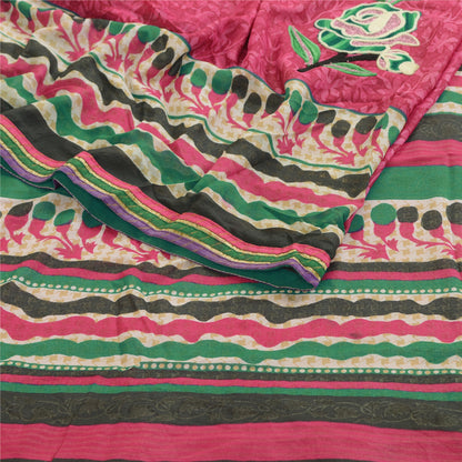 Sanskriti Vintage Pink Sarees Ari Embroidered Print Georgette Sari Craft Fabric
