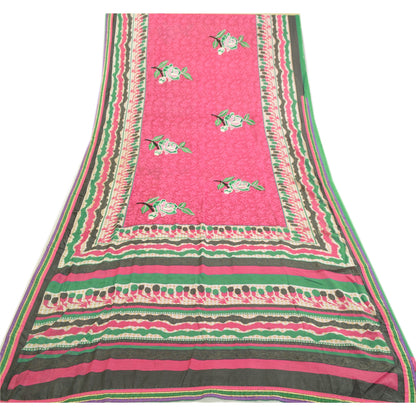 Sanskriti Vintage Pink Sarees Ari Embroidered Print Georgette Sari Craft Fabric