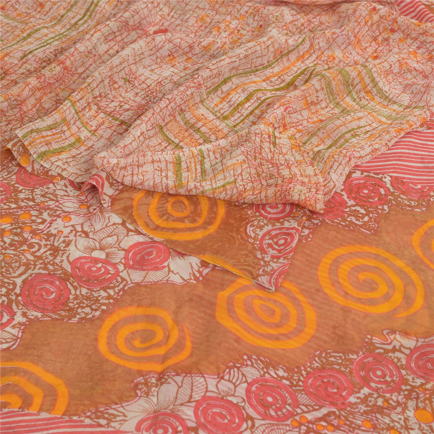 Sanskriti Vintage Sarees Multi Pure Georgette Silk Printed Sari 5yd Craft Fabric
