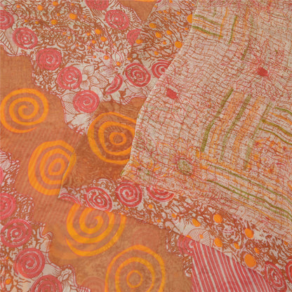 Sanskriti Vintage Sarees Multi Pure Georgette Silk Printed Sari 5yd Craft Fabric