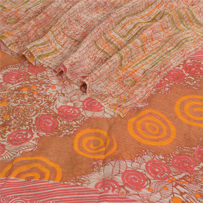 Sanskriti Vintage Sarees Multi Pure Georgette Silk Printed Sari 5yd Craft Fabric