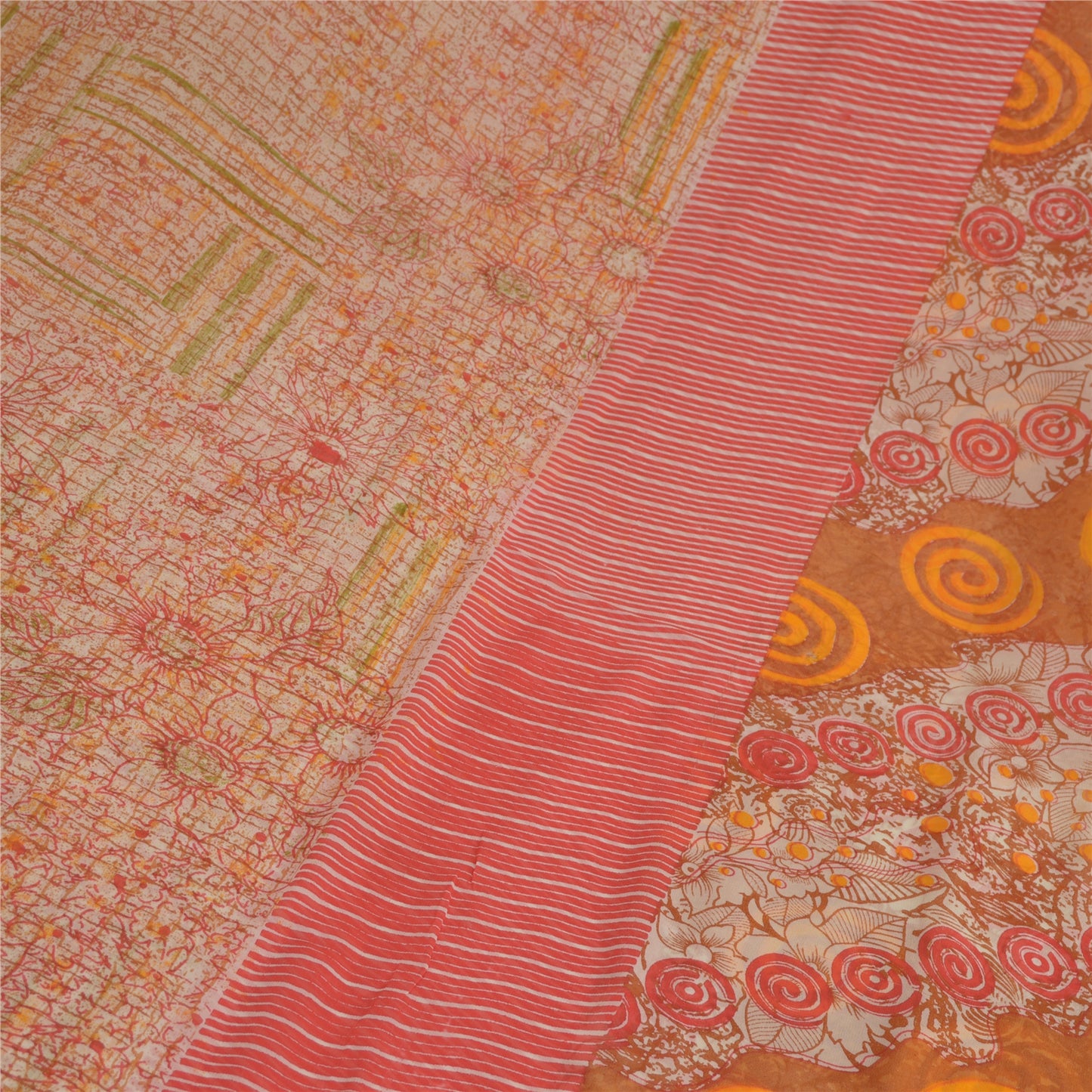 Sanskriti Vintage Sarees Multi Pure Georgette Silk Printed Sari 5yd Craft Fabric