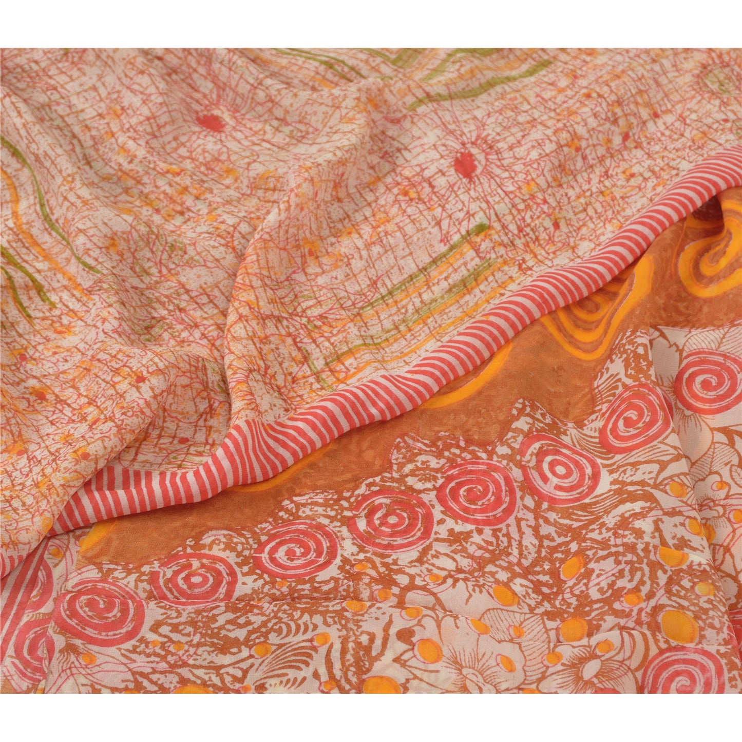Sanskriti Vintage Sarees Multi Pure Georgette Silk Printed Sari 5yd Craft Fabric