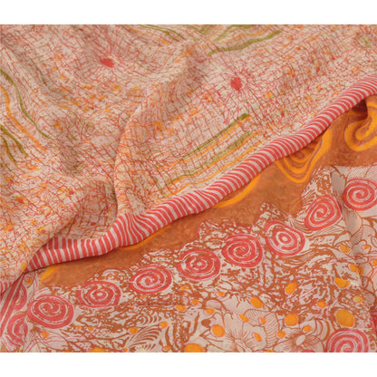 Sanskriti Vintage Sarees Multi Pure Georgette Silk Printed Sari 5yd Craft Fabric