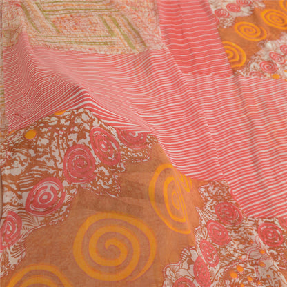 Sanskriti Vintage Sarees Multi Pure Georgette Silk Printed Sari 5yd Craft Fabric