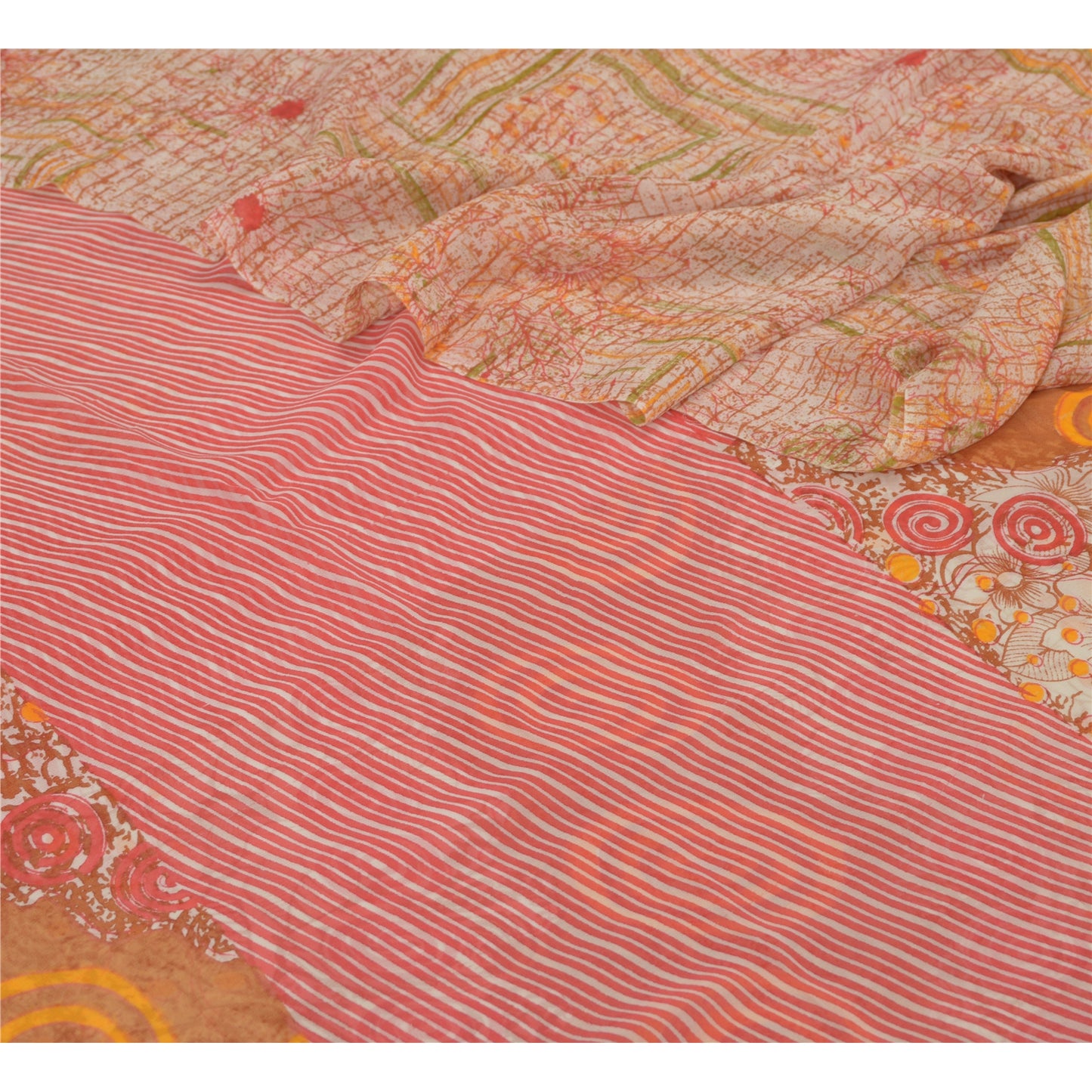 Sanskriti Vintage Sarees Multi Pure Georgette Silk Printed Sari 5yd Craft Fabric