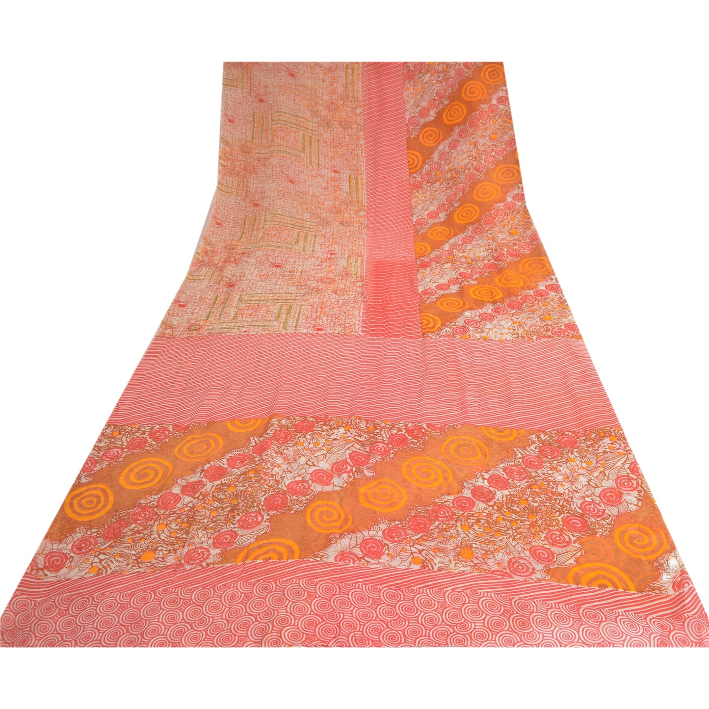 Sanskriti Vintage Sarees Multi Pure Georgette Silk Printed Sari 5yd Craft Fabric