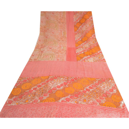 Sanskriti Vintage Sarees Multi Pure Georgette Silk Printed Sari 5yd Craft Fabric