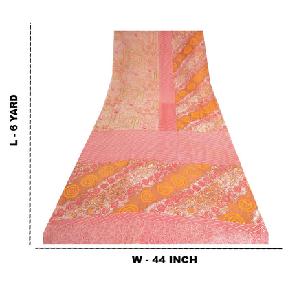 Sanskriti Vintage Sarees Multi Pure Georgette Silk Printed Sari 5yd Craft Fabric