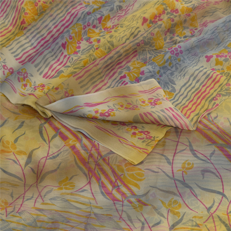Sanskriti Vintage Sarees Multi Indian Pure Georgette Silk Printed Sari Fabric