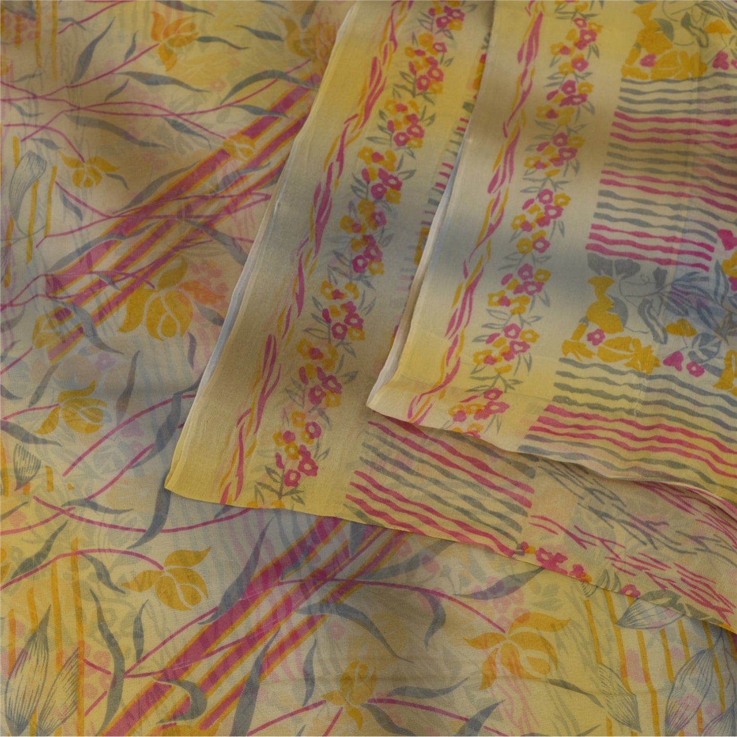 Sanskriti Vintage Sarees Multi Indian Pure Georgette Silk Printed Sari Fabric